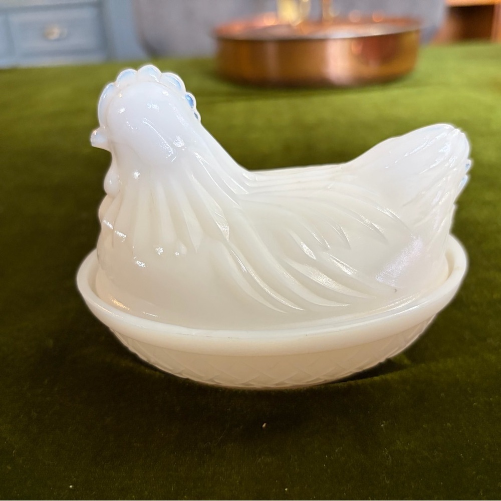 White Glass Hen Dish